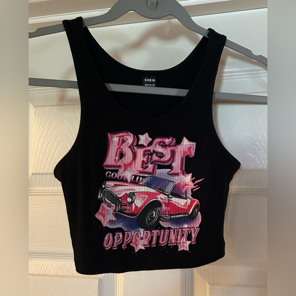 SHEIN Black Pink Graphic Crop Tank Top